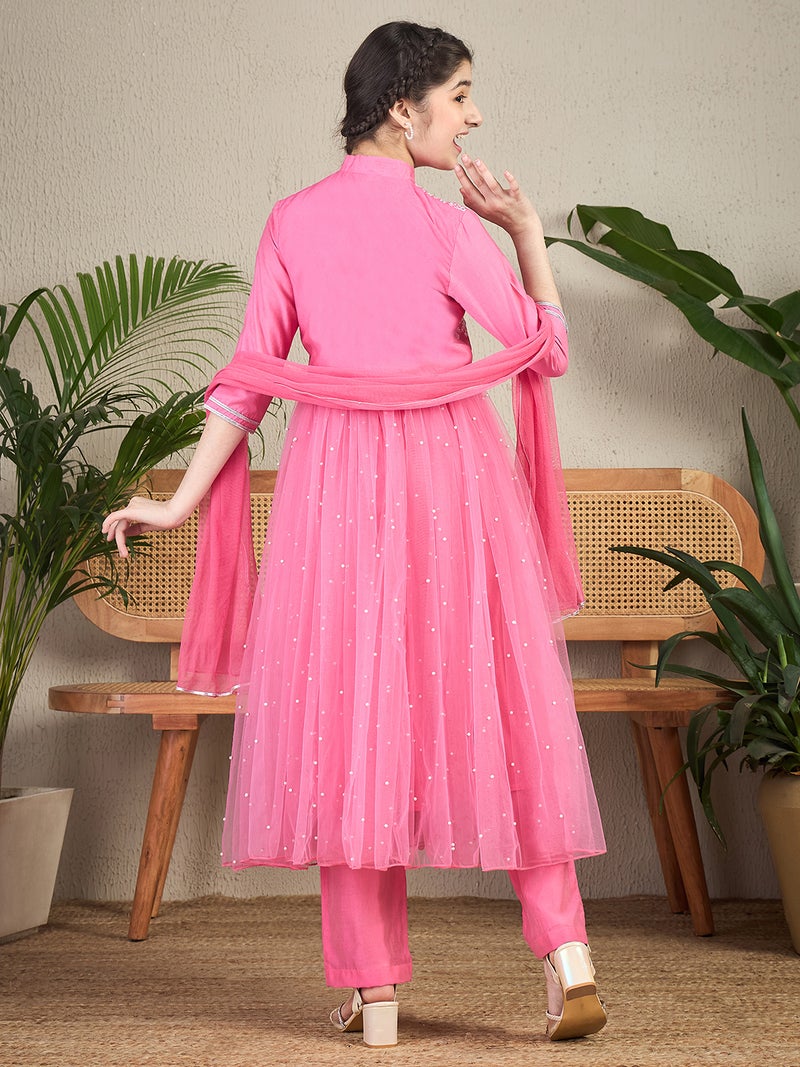 شيري أند جيري طقم كورتا وردي مطرز بأكمام ثلاثة أرباع من شيري وجيري - Image 1